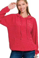 Zenana Brushed Hacci Melange Hooded Sweater Trendsi