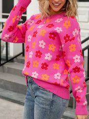 Floral Crew Neck Sweater Trendsi