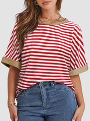 Contrast Striped Round Neck Half Sleeve T-Shirt