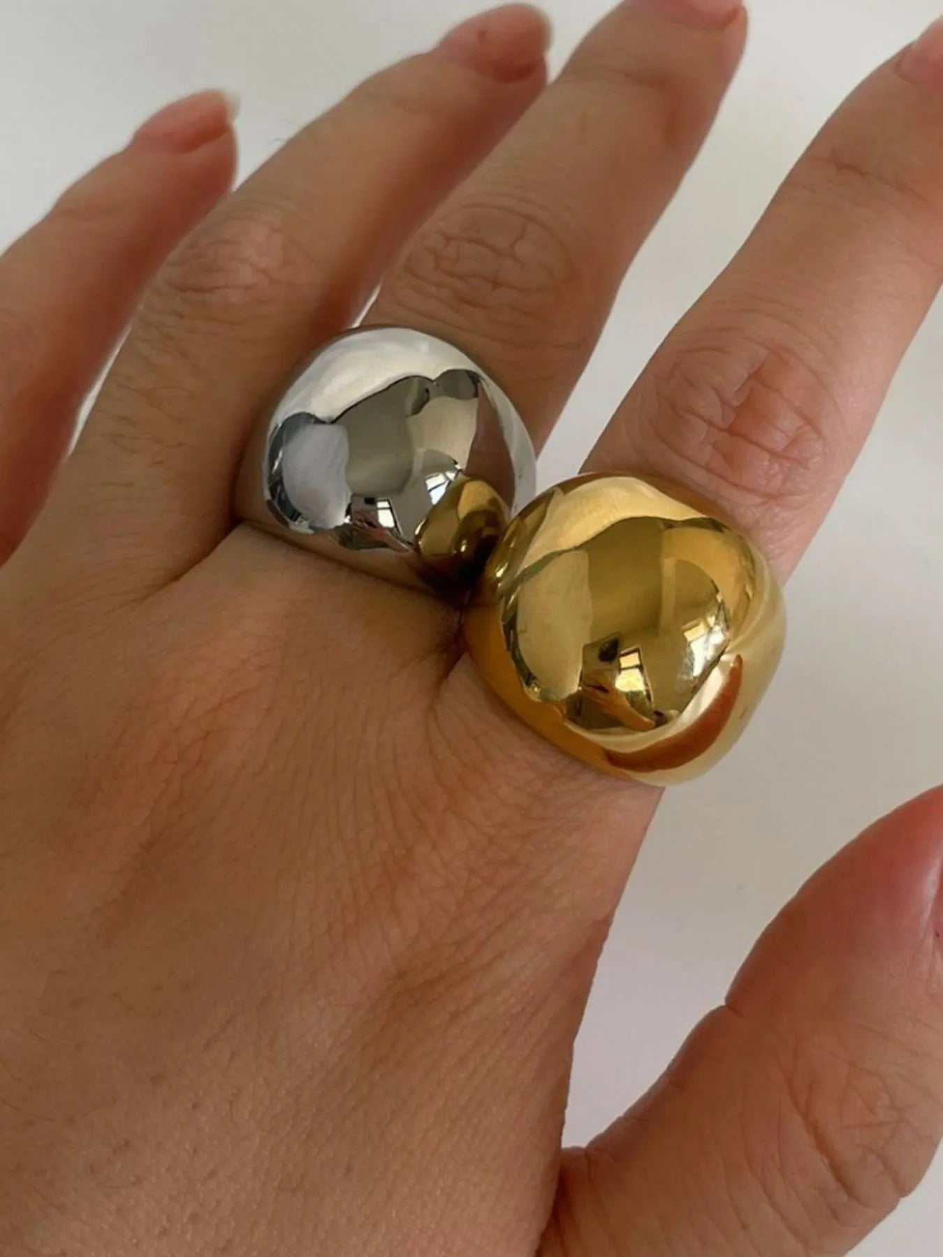 2-Piece Stainless Steel Bubble Shape Ring Gold & Silver OutfitFlow