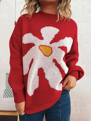 Flower Dropped Shoulder Sweater Red One Size Trendsi