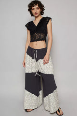 POL Contrast Floral Drawstring Wide Leg Pants OutfitFlow