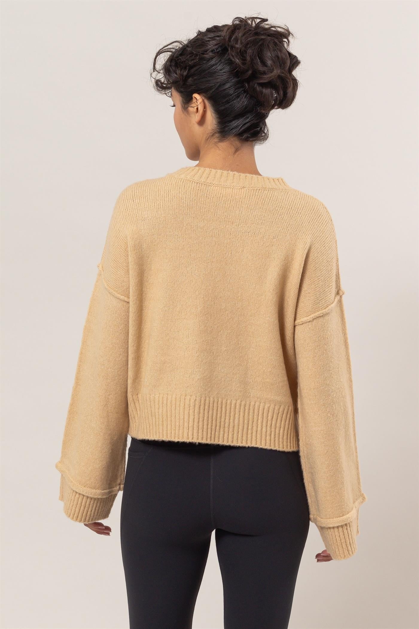 Outfit Flow - HYFVE Round Neck Dropped Shoulder Ribbed Sweater