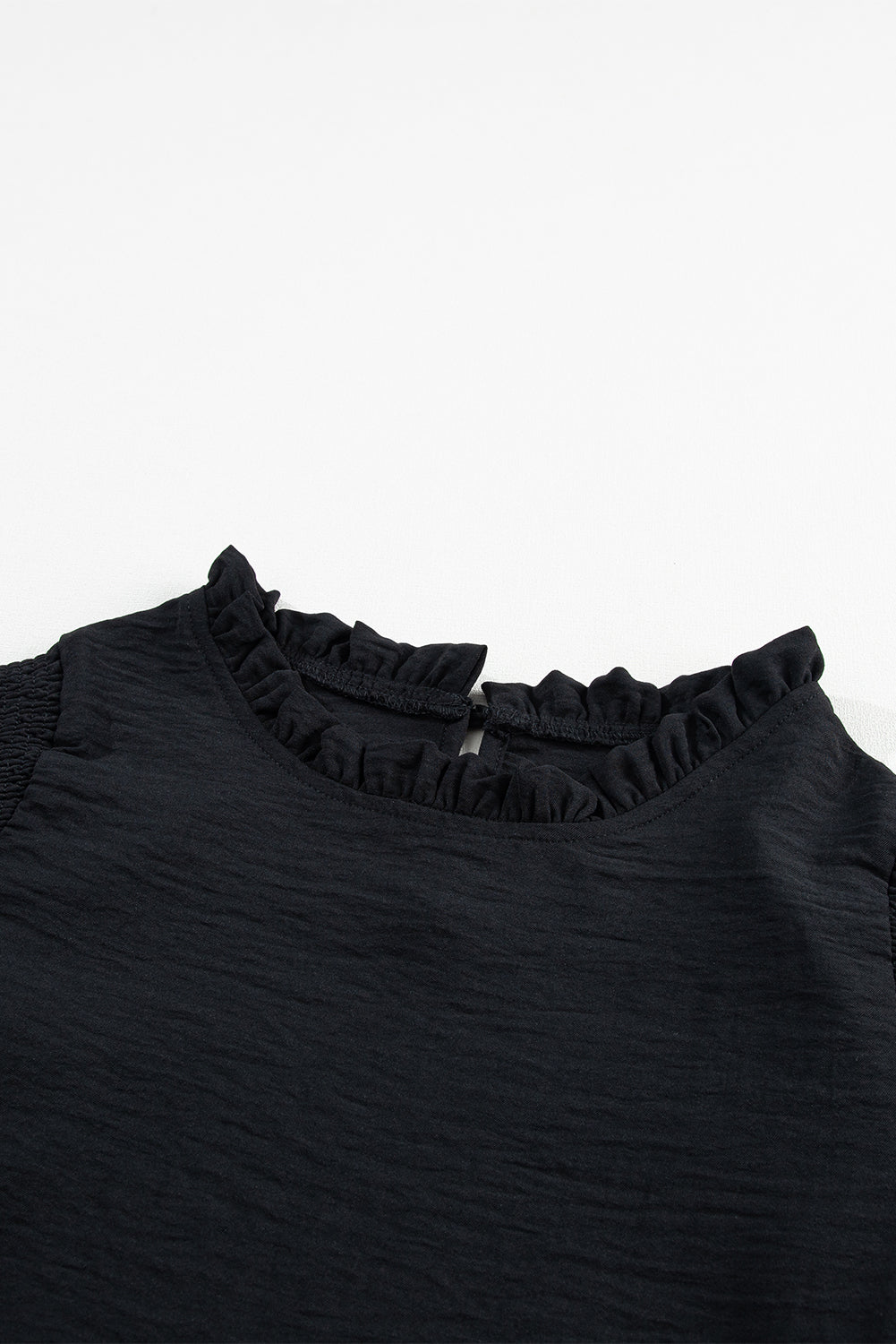 Frill Mock Neck Ruffled Balloon Sleeve Blouse OutfitFlow