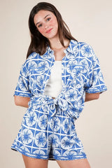 VERY J Full Size Tropical Printed Shirt Top and Shorts Set Plus Size OutfitFlow
