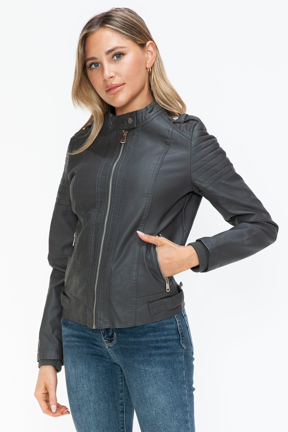 Outfit Flow - Snobbish PU Leather Biker Jacket with Side Zip Pockets