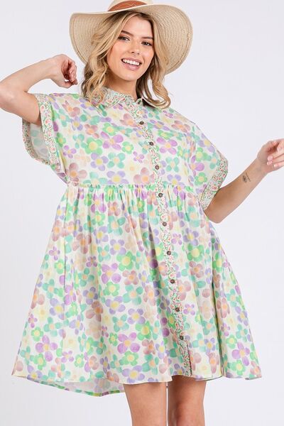 Floral Babydoll Short Sleeves Dress OutfitFlow