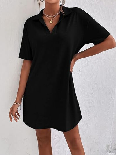Johnny Collar Short Sleeve Polo Dress OutfitFlow