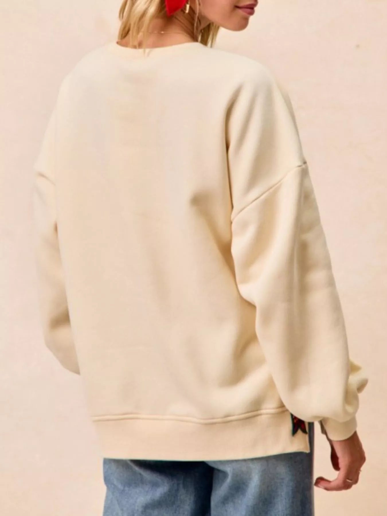 MERRY Bow Slit Crew Neck Christmas Sweatshirt OutfitFlow