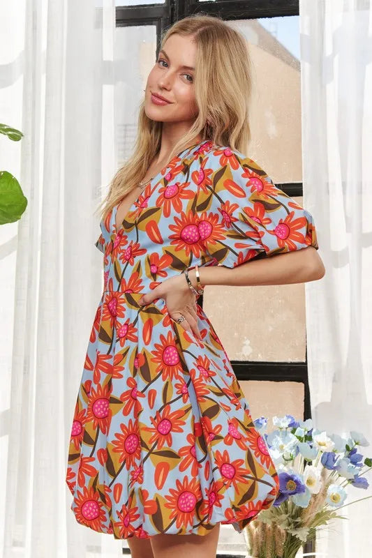 ADORA Puff Sleeve Floral Dress OutfitFlow
