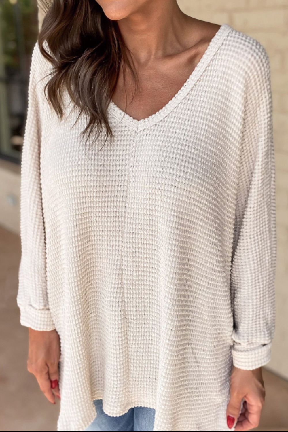 Outfit Flow - Side Slit V-Neck Long Sleeve Top