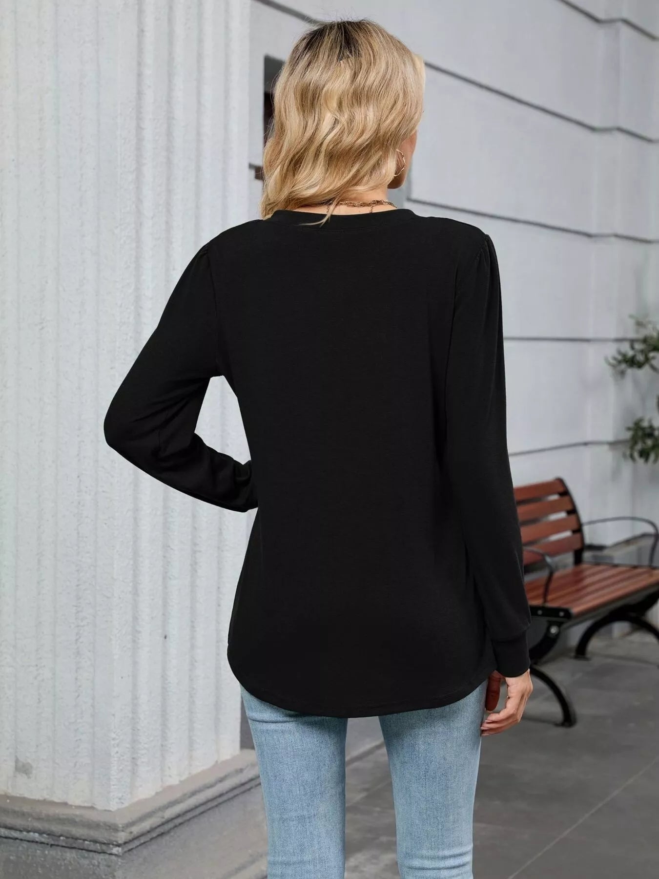V-Neck Long Sleeve Relaxed Fit T-Shirt OutfitFlow