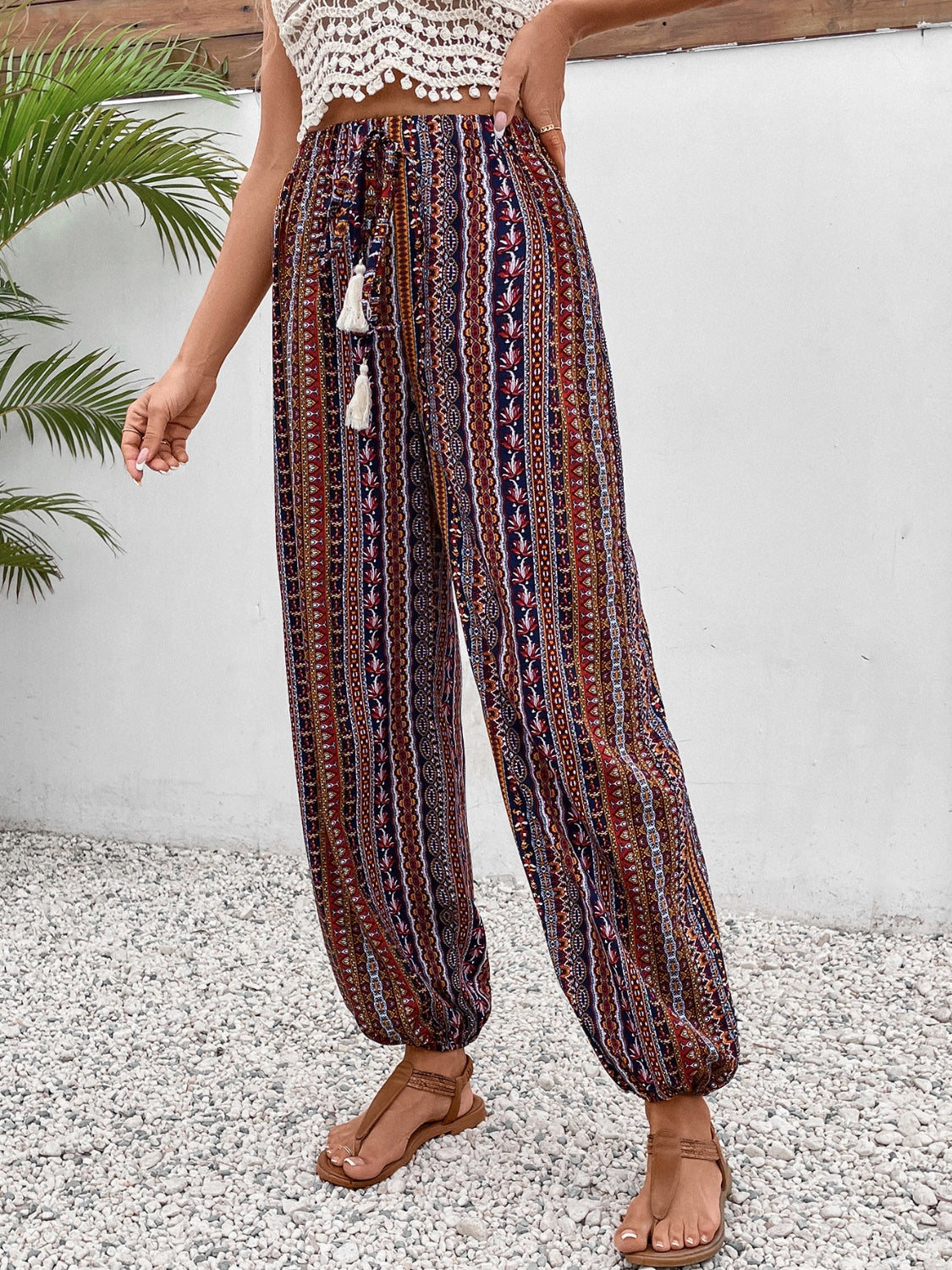 Tassel Printed High Waist Pants