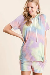 BiBi Tie Dye Terry Hoodie with Drawstring OutfitFlow
