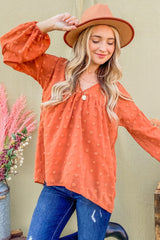 And The Why Swiss Dot V Neck Balloon Sleeve Woven Blouse