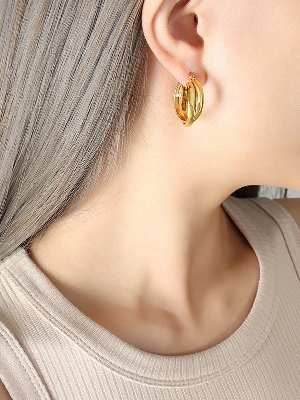 18K Gold-Plated Titanium Steel Huggie Earrings OutfitFlow