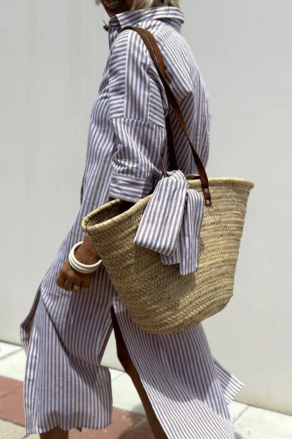 Tied Button Up Three-Quarter Sleeve Dress OutfitFlow