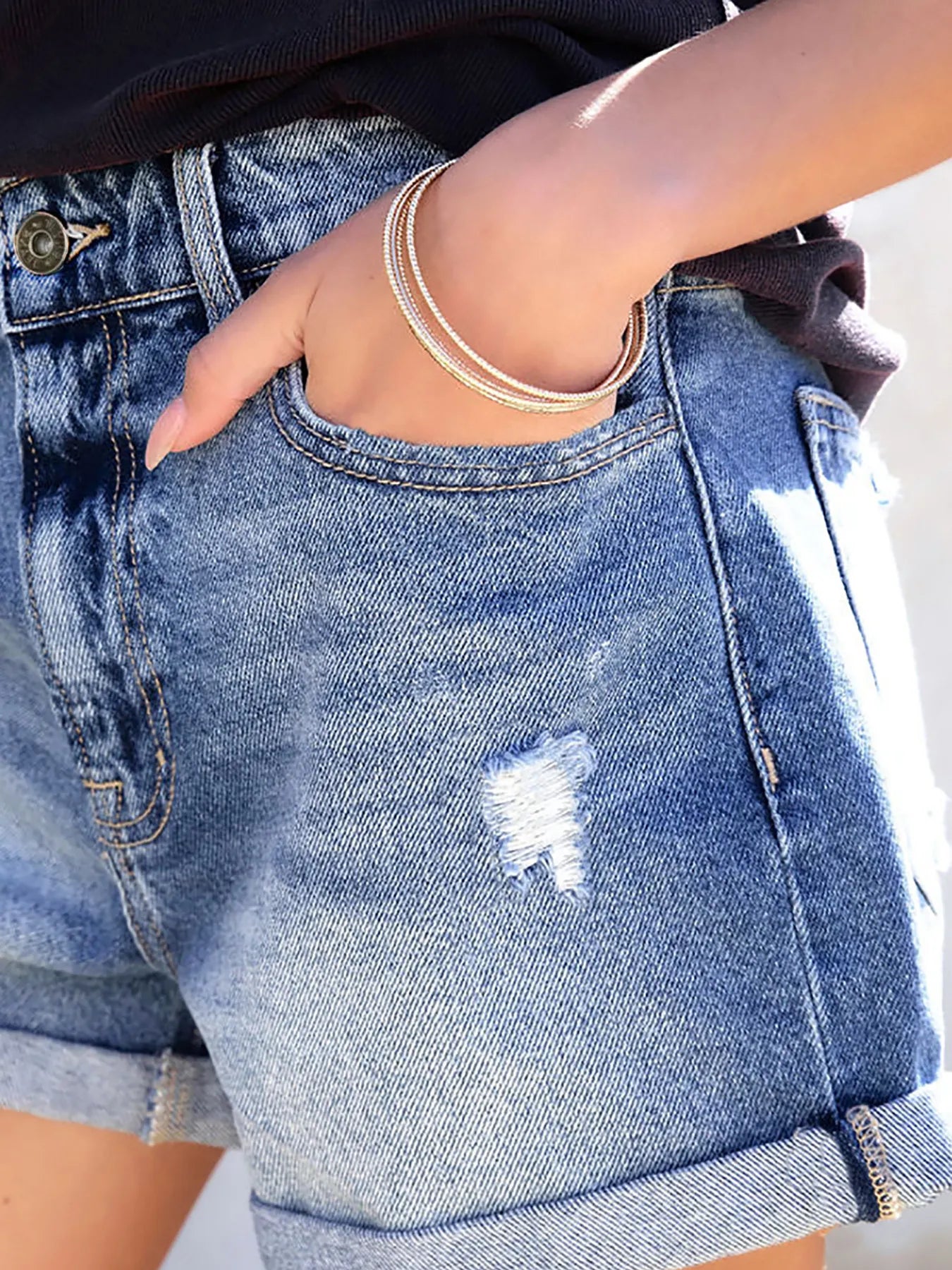 Distressed Denim Shorts OutfitFlow