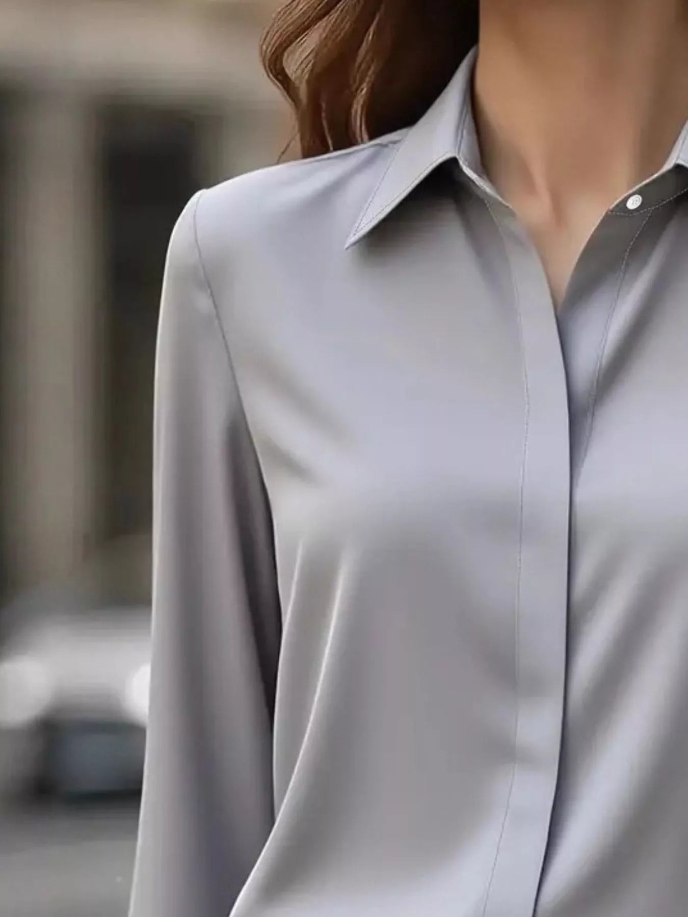 Button Down Collared Neck Long Sleeve Shirt OutfitFlow