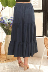 ADORA Waist Band Tiered Denim Maxi Skirt OutfitFlow