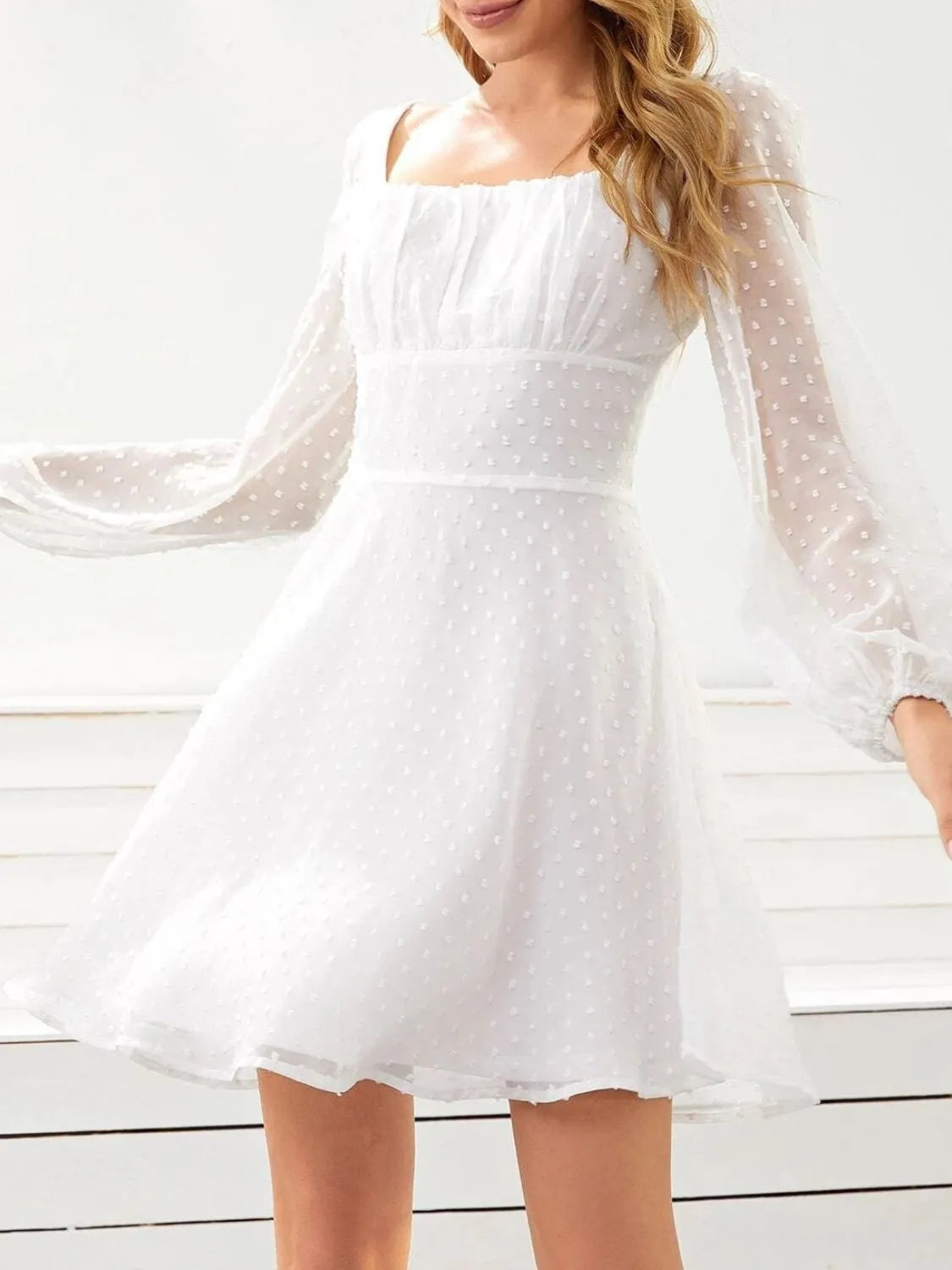 Swiss Dot Long Sleeve Mini Dress OutfitFlow
