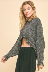 Outfit Flow - Davi & Dani Fringe Hem Overlapping Asymmetrical Crop Sweater