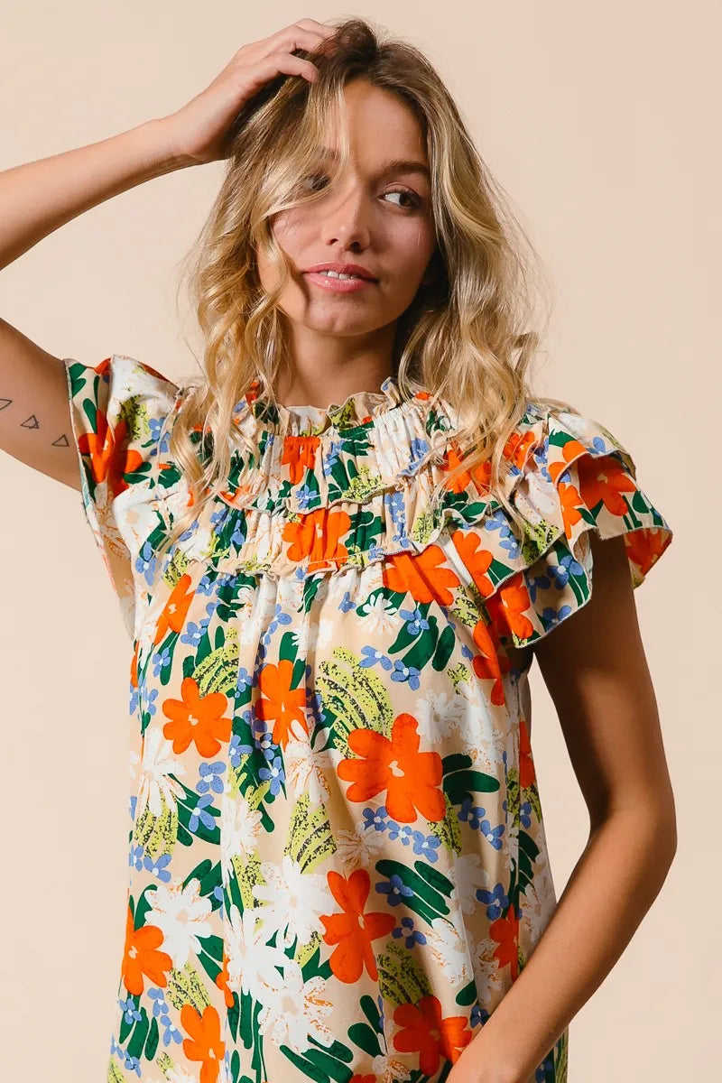BiBi Multi Color Floral Print Woven Top OutfitFlow