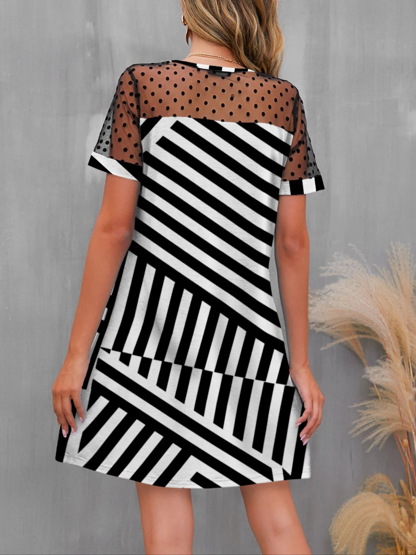 Mesh Polka Dot Striped Casual Dress OutfitFlow