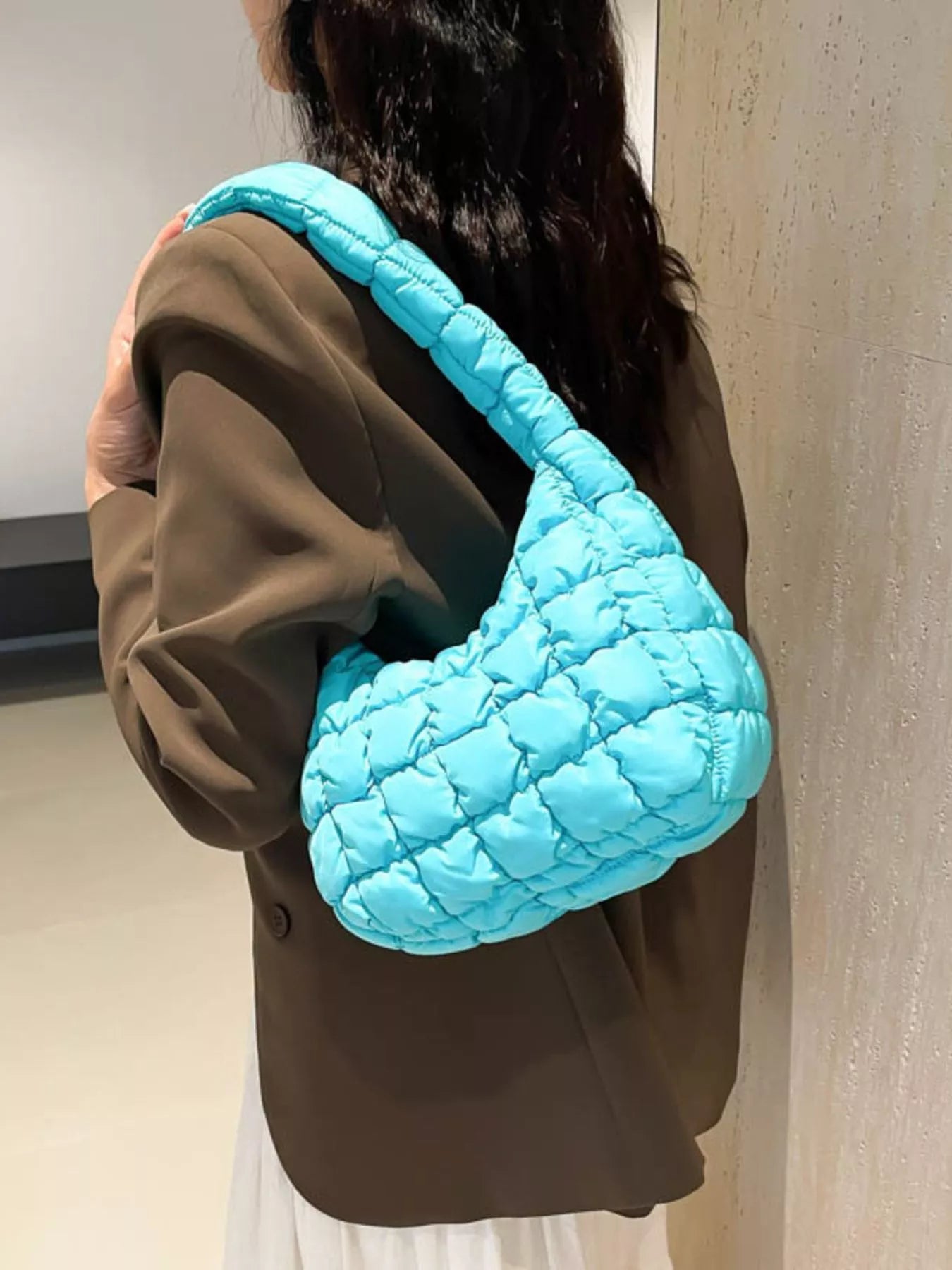 Quilted Ruched Shoulder Bag OutfitFlow