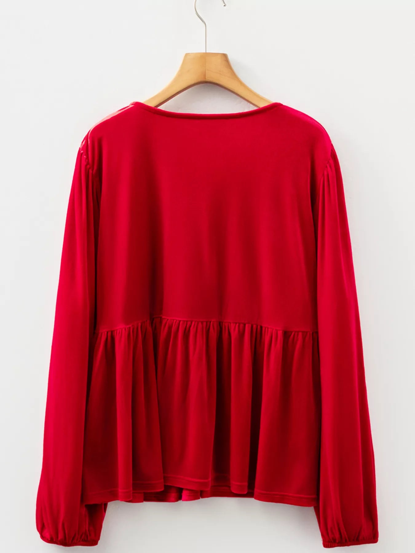 Plus Size Tie Front Velvet Peplum Blouse OutfitFlow