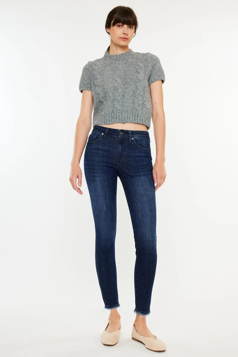 Kancan High-Rise Slim Fit Raw Hem Ankle Jeans OutfitFlow