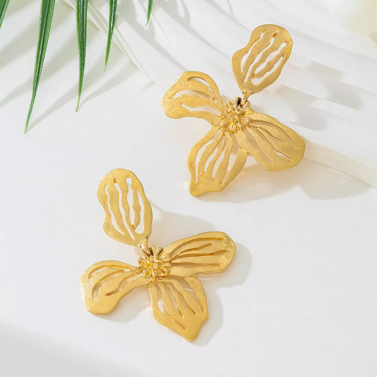 18K Gold-Plated Butterfly Flower Statement Earrings OutfitFlow