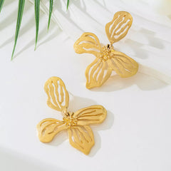 18K Gold-Plated Butterfly Flower Statement Earrings OutfitFlow