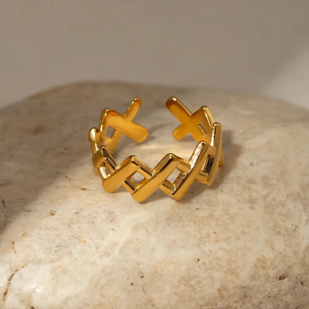 Stainless Steel Cutout Open Ring Gold One Size OutfitFlow