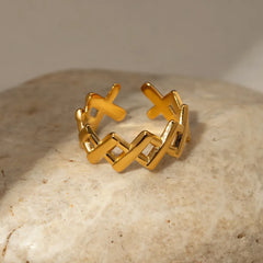 Stainless Steel Cutout Open Ring Gold One Size OutfitFlow