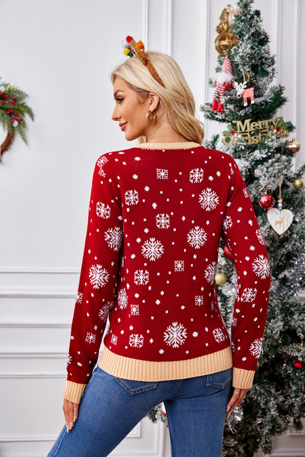 Outfit Flow - Christmas Pattern Round Neck Long Sleeve Sweater