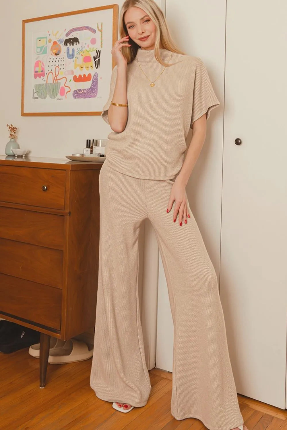 Zenana Sweater Mock Neck Top & Long Pants Set OutfitFlow