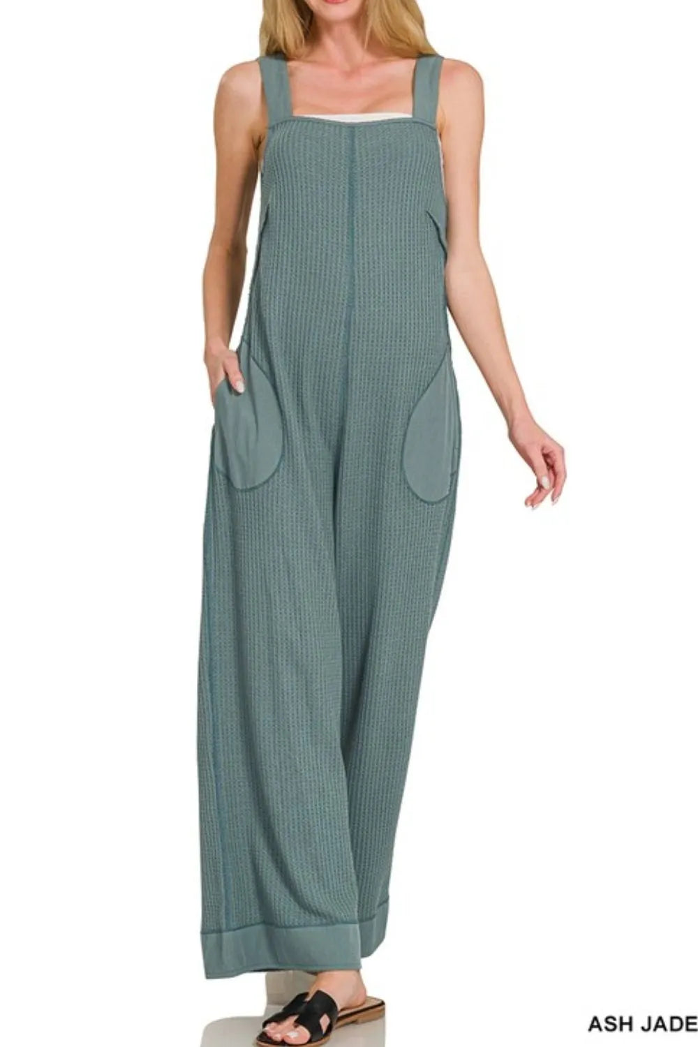 Zenana Knit Waffle Wide Leg Overalls OutfitFlow