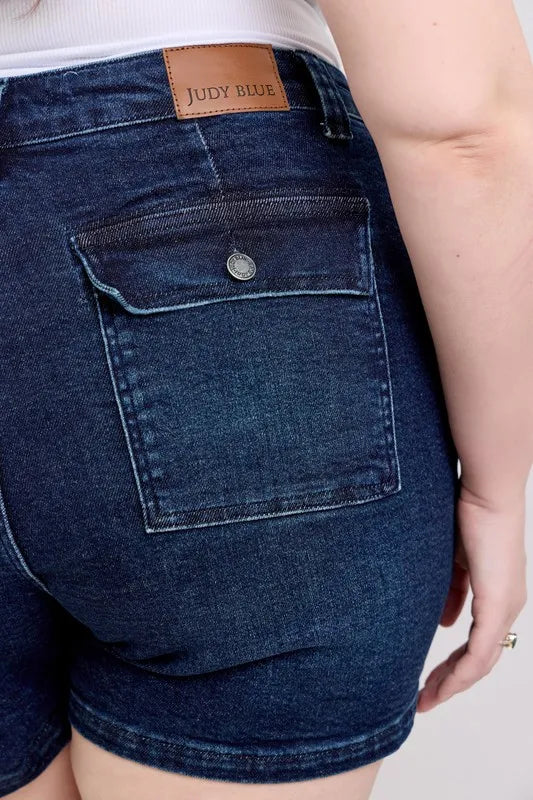 Judy Blue Full Size High Waist Back Flap Pocket Denim Shorts Plus Size OutfitFlow