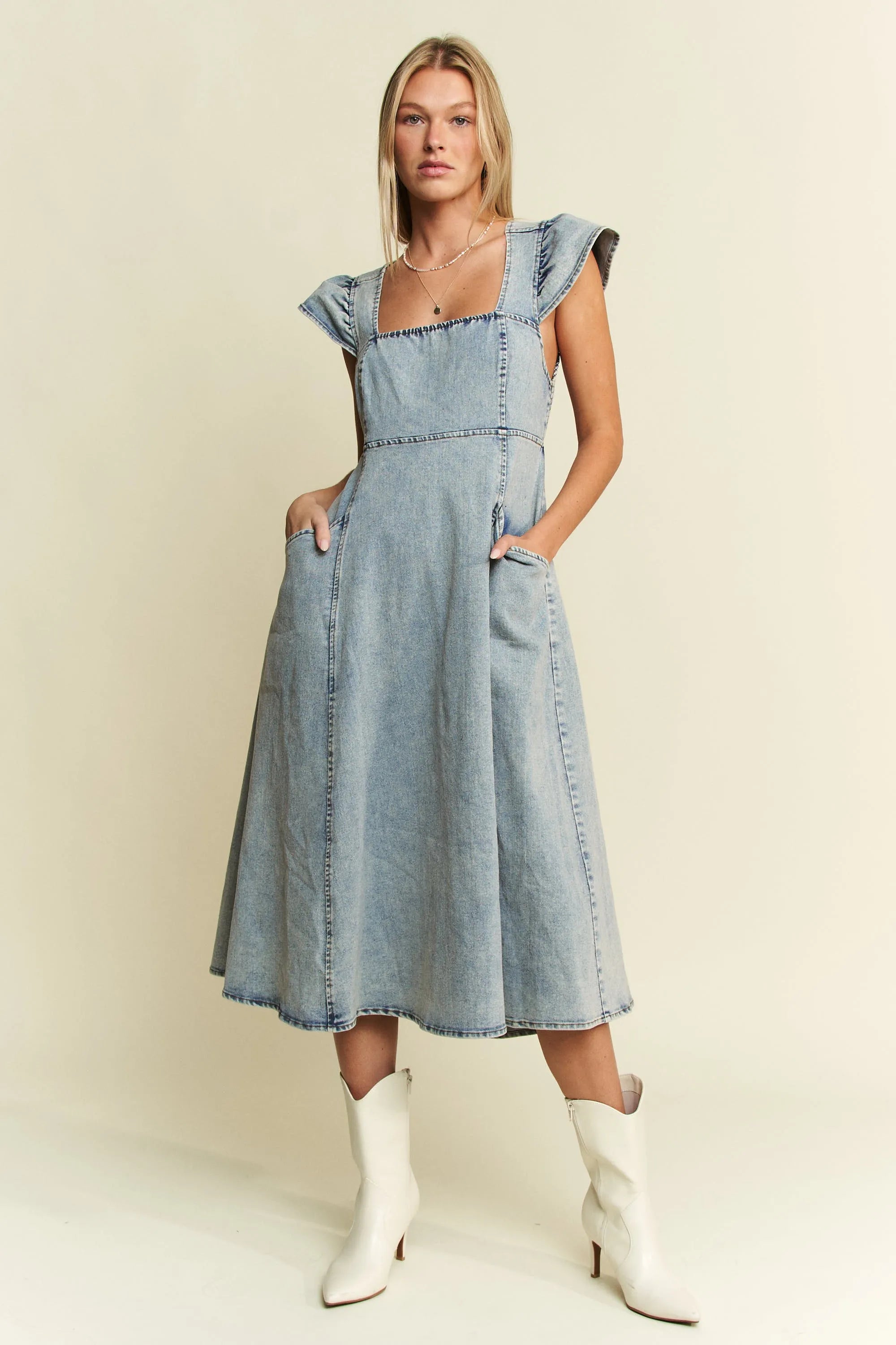 Jade By Jane Full Size Ruffled Denim Midi Dress Plus Size OutfitFlow