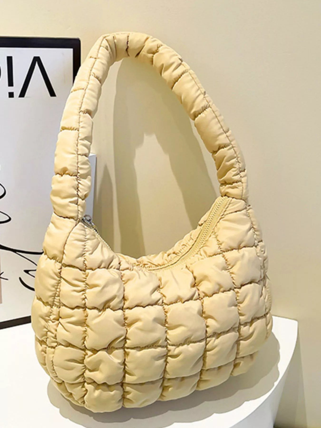 Quilted Ruched Shoulder Bag OutfitFlow