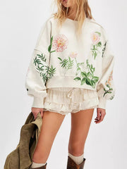Print Round Neck Oversized Sweatshirt OutfitFlow