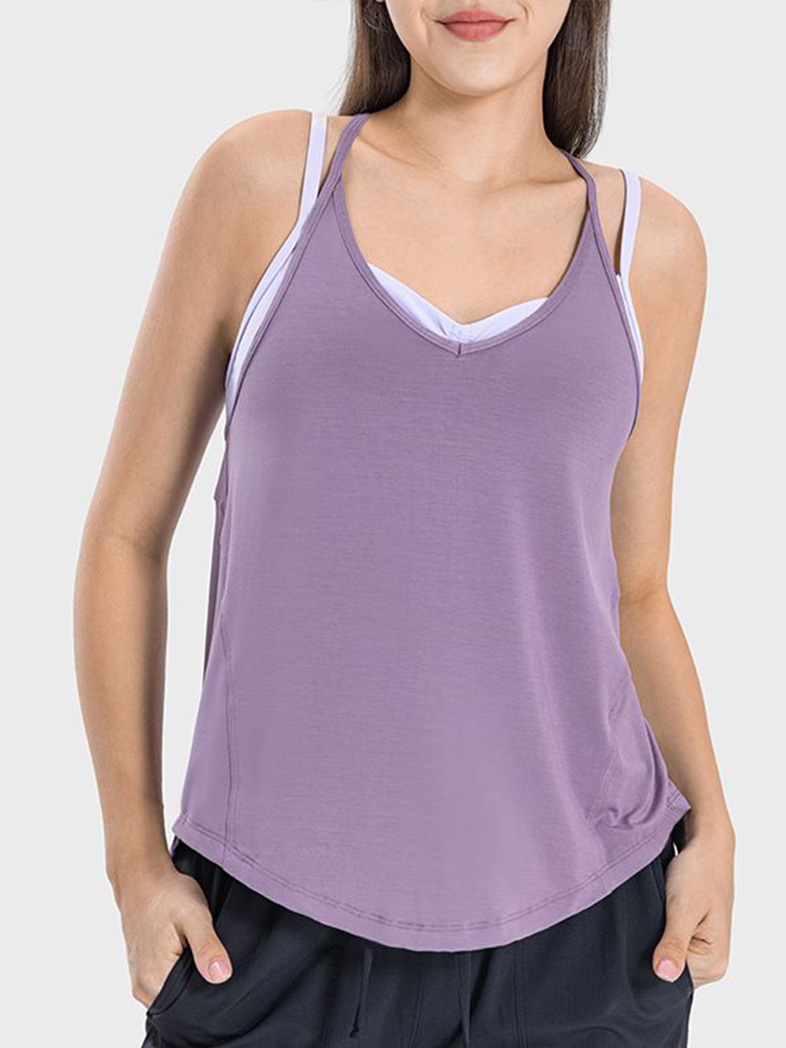 Millennia Slit Spaghetti Strap Scoop Neck Active Cami