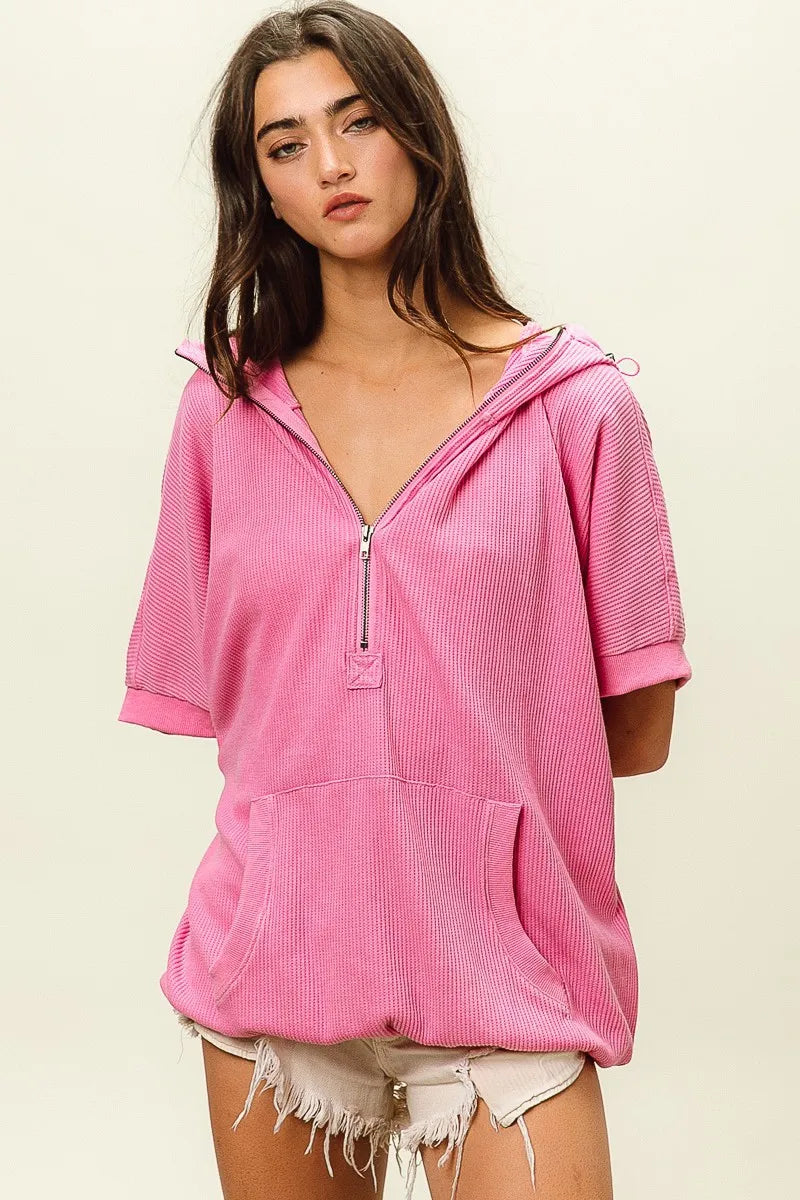 BiBi Vintage Washed Waffle Thermal Hoodie OutfitFlow