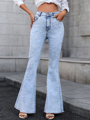 Outfit Flow - Pearl Trim Bootcut Jeans with Pockets