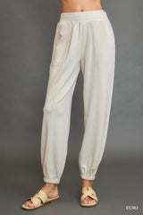 Umgee Drawstring Jogger Pants with Front Seam Detail OutfitFlow