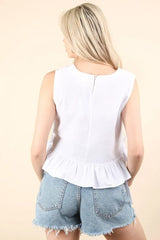 VERY J Side Tie Detail Ruffled Sleeveless Top OutfitFlow