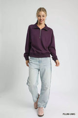 Umgee Half Zip Drop Shoulder Sweatshirt OutfitFlow