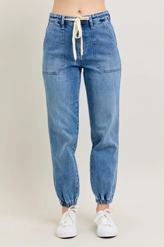 Judy Blue Full Size High Waist Denim Jogger Plus Size MD OutfitFlow