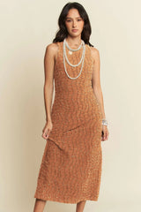 Davi & Dani Golden Textured Zippered Midi Dress OutfitFlow